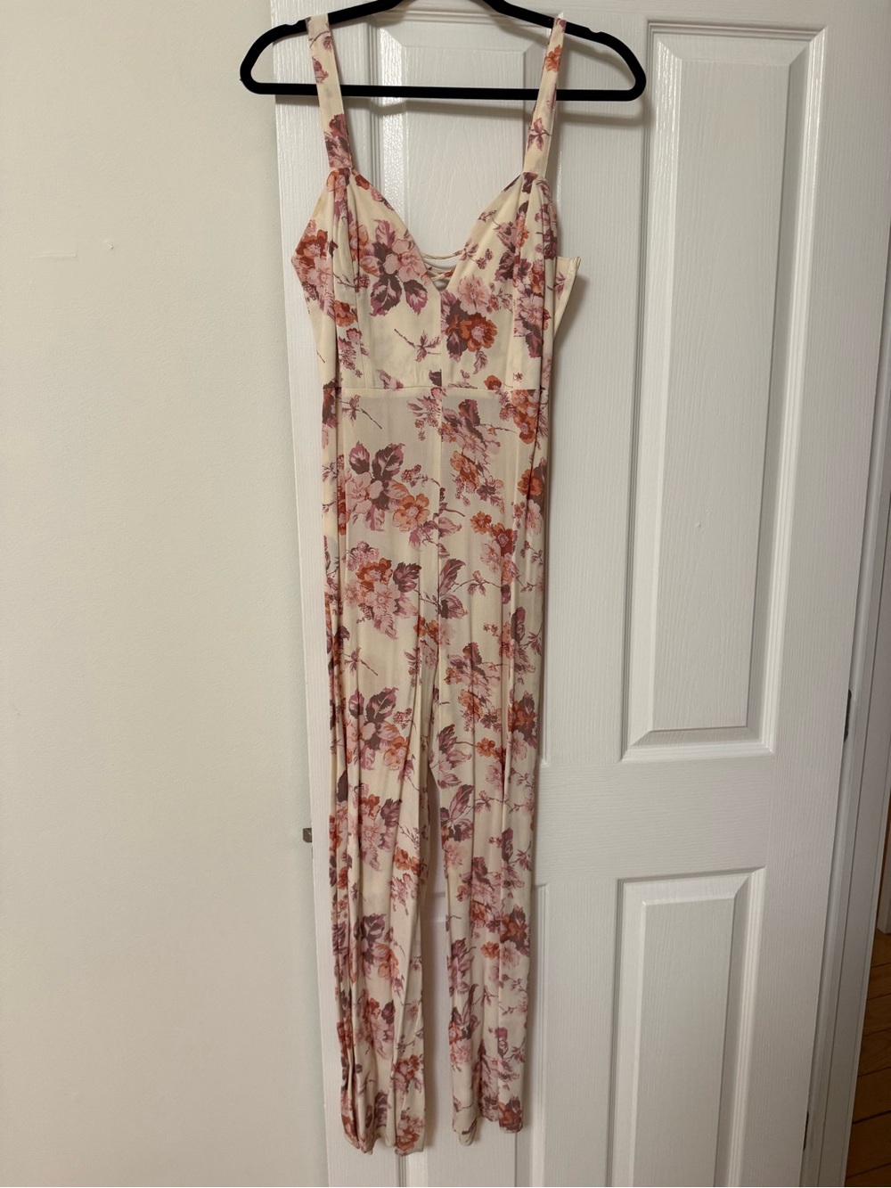 Flynn Skye Cream Floral Wide-Leg Jumpsuit with Pink & Rust Blooms
